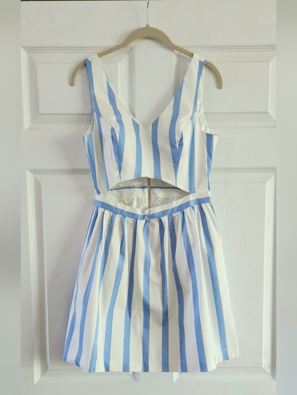 Light Blue and White Striped Open Waist Dress, Size S